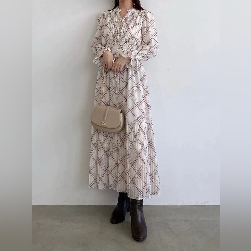 SNIDEL Elegant Plaid Maxi Dress